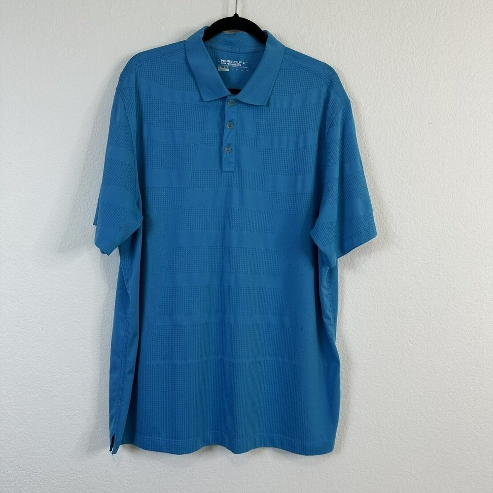 Nike Golf Tour Performance Dri-Fit Men's Polo Size XXL Blue Stripe Athleisure